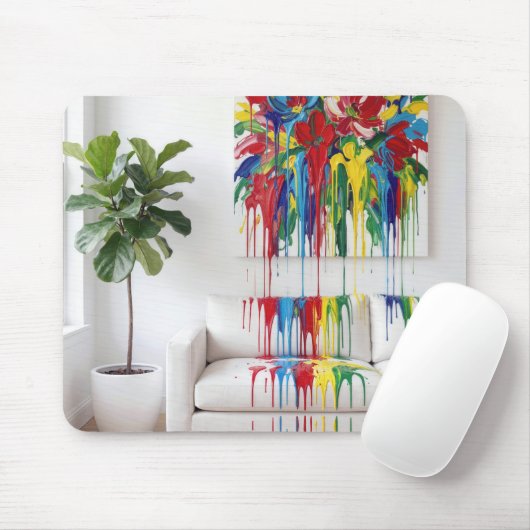 Abstract Painting Dripping Wet Paint on White Sofa マウスパッド (マウス)