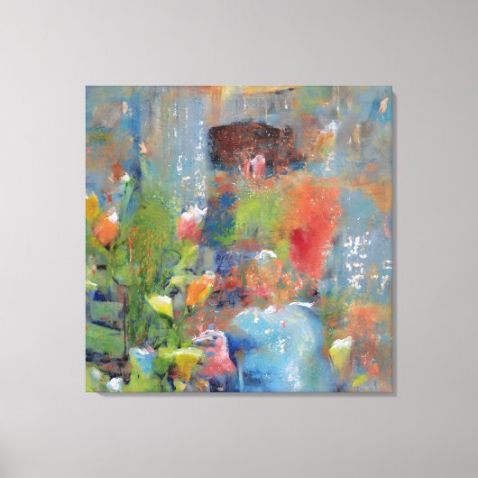 Abstract Painting of a Girl picking flowers キャンバスプリント (正面)