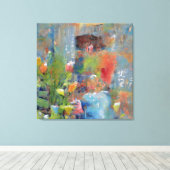 Abstract Painting of a Girl picking flowers キャンバスプリント (インサイチュ (ウッドフロア))