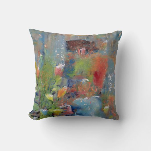 Abstract Painting of a Girl picking flowers クッション (正面)