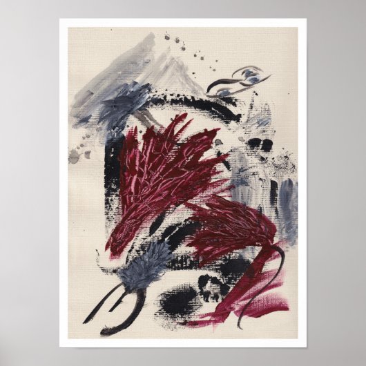Abstract painting with layered black, gray, red ポスター (正面)