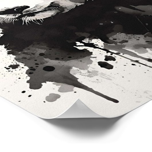 Abstract Panda Wall Art – Black and White Ink ポスター (角)