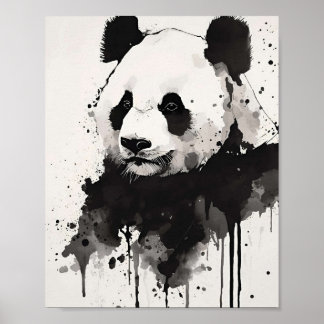 Abstract Panda Wall Art – Black and White Ink ポスター