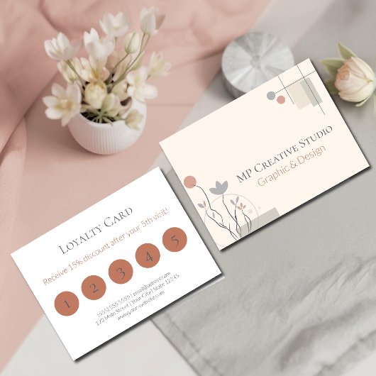 Abstract Pastel Design: Modern Florals & Geometry ロイヤリティカード