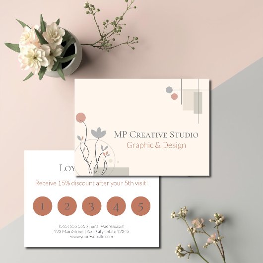 Abstract Pastel Design: Modern Florals & Geometry ロイヤリティカード