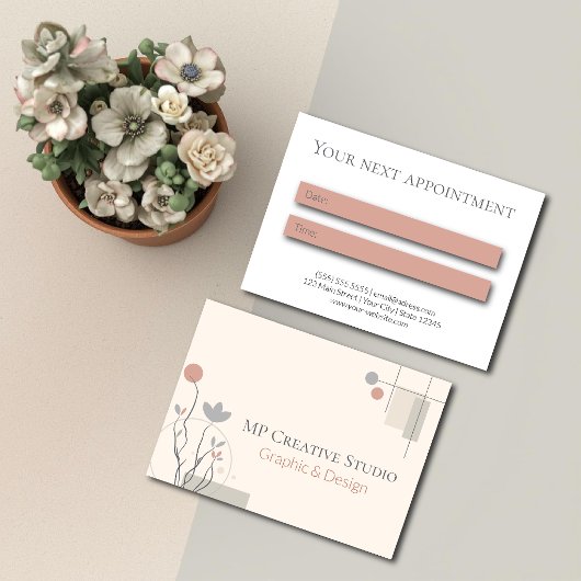 Abstract Pastel Design: Modern Florals & Geometry 予約カード
