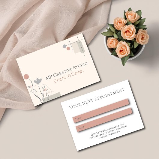 Abstract Pastel Design: Modern Florals & Geometry 予約カード