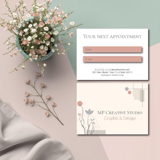 Abstract Pastel Design: Modern Florals & Geometry 予約カード
