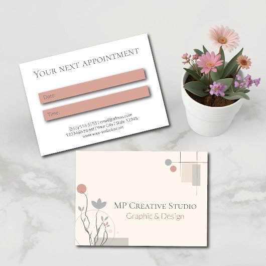 Abstract Pastel Design: Modern Florals & Geometry 予約カード