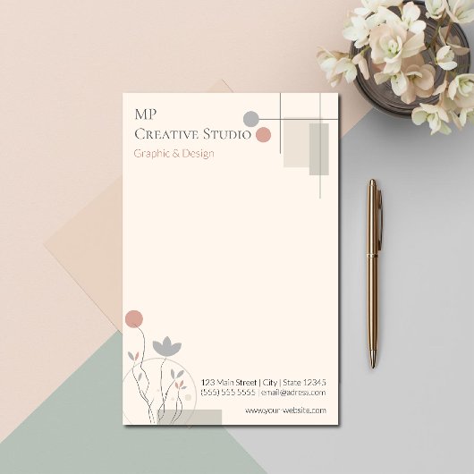 Abstract Pastel Design: Modern Florals & Geometry 便箋