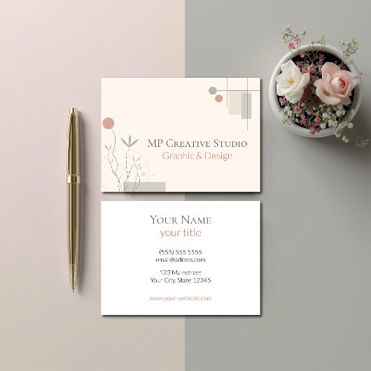 Abstract Pastel Design: Modern Florals & Geometry 名刺