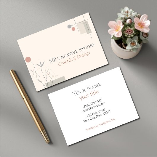 Abstract Pastel Design: Modern Florals & Geometry 名刺