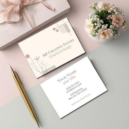 Abstract Pastel Design: Modern Florals & Geometry 名刺