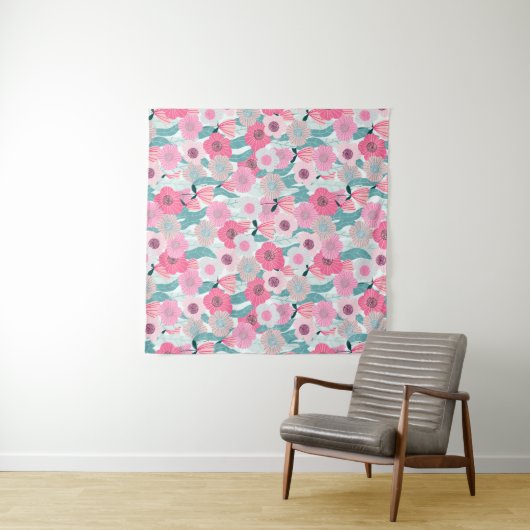 Abstract pastel floral pattern. Beautiful pink flo タペストリー (インサイチュ(横))