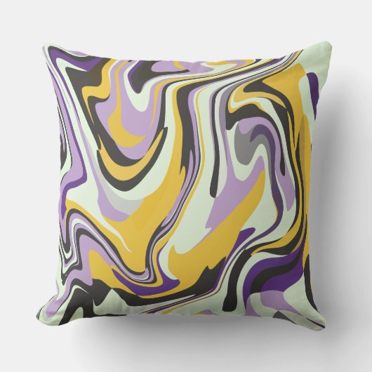 Abstract Pastel Swirl with Yellow and Purple クッション (正面)