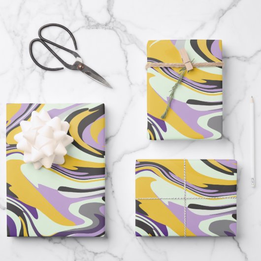 Abstract Pastel Swirl with Yellow and Purple  ラッピングペーパーシート (正面)