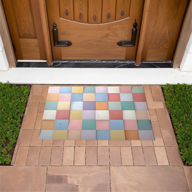 Abstract Pastel Tile Wall Pattern ドアマット (室外)