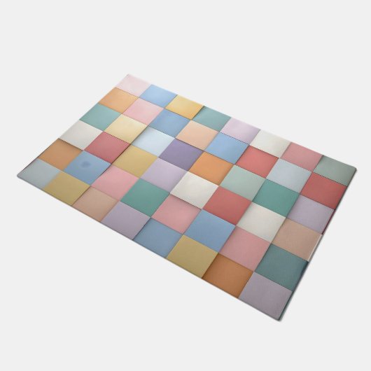 Abstract Pastel Tile Wall Pattern ドアマット (アングル)