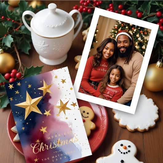 Abstract Patriotic Blue Red & White Stars Elegant  シーズンカード