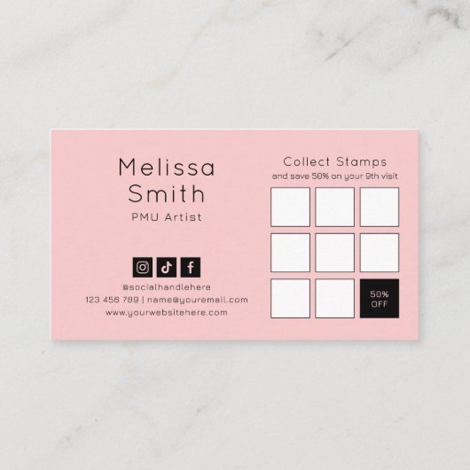 Abstract Pattern Blush Pink Makeup Artist Lashes ロイヤリティカード (裏面)