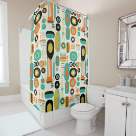Abstract Pattern Colorful Retro Mid Century Modern シャワーカーテン
