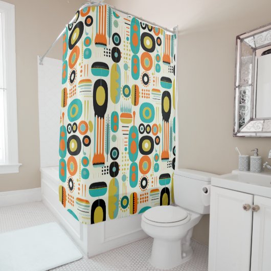Abstract Pattern Colorful Retro Mid Century Modern シャワーカーテン (インサイチュ)