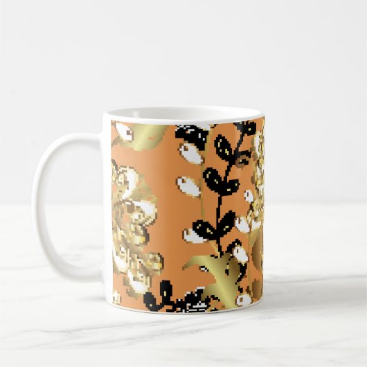 abstract pattern on orange yellow background with コーヒーマグカップ (左)