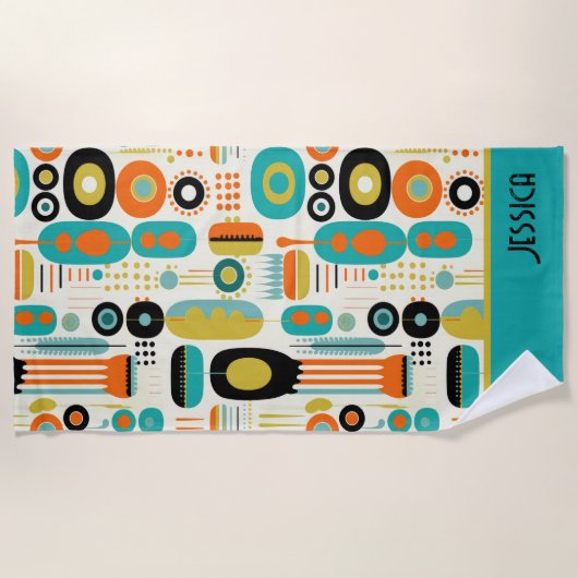 Abstract Pattern RETRO Mid Century Modern Name ビーチタオル (正面)