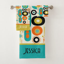 Abstract Pattern Vibrant Mid Century Modern Name  バスタオルセット