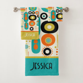 Abstract Pattern Vibrant Mid Century Modern Name  バスタオルセット