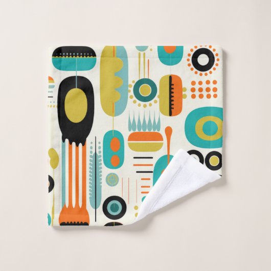 Abstract Pattern Vibrant Mid Century Modern Name  バスタオルセット (ウォッシュタオル)
