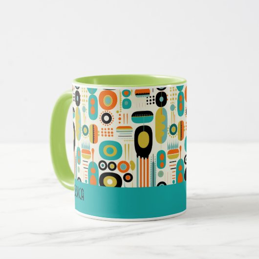 Abstract Pattern Vibrant Mid Century Modern Name  マグカップ (正面左)