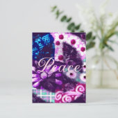 Abstract Peace Sign Hippie Art Pink Purple ポストカード (スタンド正面)