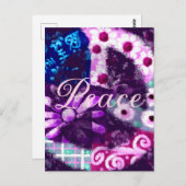 Abstract Peace Sign Hippie Art Pink Purple ポストカード (正面/裏面)