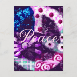 Abstract Peace Sign Hippie Art Pink Purple ポストカード