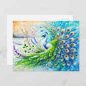 Abstract Peacock in Spring with Snow and Flower ポストカード (正面/裏面)