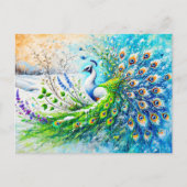 Abstract Peacock in Spring with Snow and Flower ポストカード (正面)