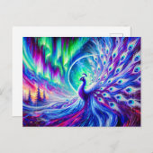 Abstract Peacock in Winter with Northern Lights ポストカード (正面/裏面)