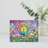 Abstract Peacock with Crocuses in Oil Paint ポストカード (スタンド正面)
