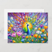Abstract Peacock with Crocuses in Oil Paint ポストカード (正面/裏面)