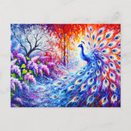 Abstract Peacock with Four Seasons and Lilac Bush  ポストカード