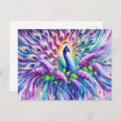 Abstract Peacock with Lilac Blossoms in Oil ポストカード (正面/裏面)