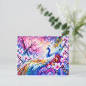 Abstract Peacock with Peach Tree in Colorful Paint ポストカード (スタンド正面)