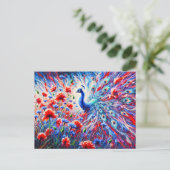 Abstract Peacock with Poppies and Cornflowers ポストカード (スタンド正面)