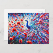 Abstract Peacock with Poppies and Cornflowers ポストカード (正面/裏面)