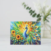 Abstract Peacock with Sunflowers in Painting ポストカード (スタンド正面)