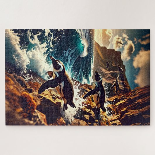 Abstract Penguins Diving - Surreal Cliff Dive ジグソーパズル (横)