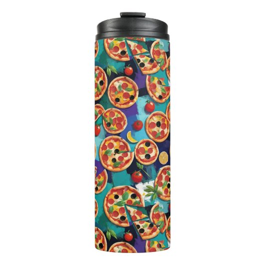 Abstract Pepperoni Pizza On Blue Color Background タンブラー (正面)