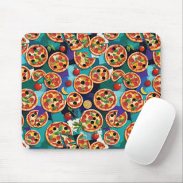 Abstract Pepperoni Pizza On Blue Color Background マウスパッド