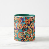 Abstract Pepperoni Pizza On Blue Color Background マグカップ (中央)